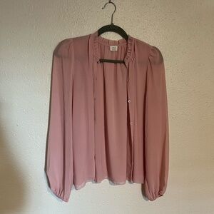 Wilfred Santiago Long-Sleeve, Button-up Blouse (Pink)